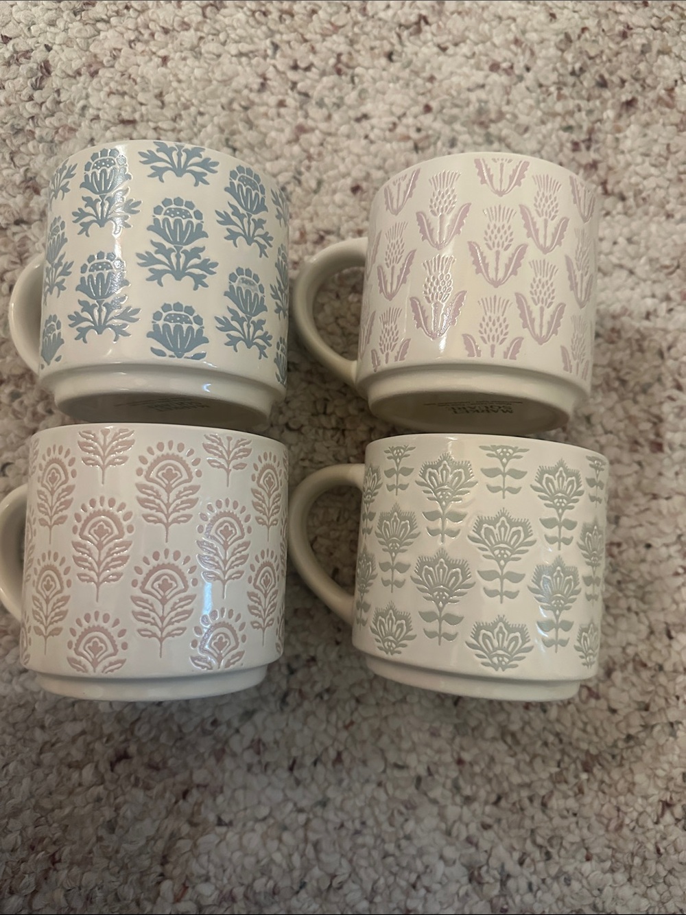 Set of 4 Ceramic Mugs in Pastel Blue, Pink, Rose, and Sage